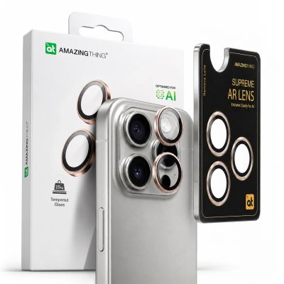 5. Szkło hartowane AMAZINGTHING AR Aluminium 3 Lens Glass z ramką na soczewki aparatu do iPhone 16 Pro / 16 Pro Max - różowe złoto