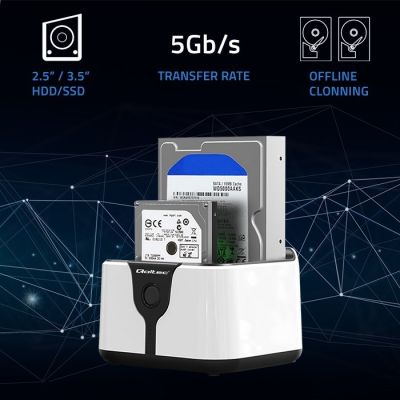 2. QOLTEC STACJA DOKUJĄCA DO DYSKÓW HDD SSD 2.5" 3.5" | SATA III | USB 3.0 | SUPER SPEED 5GB/S | Z FUNKCJĄ KLONOWANIA OFFLINE