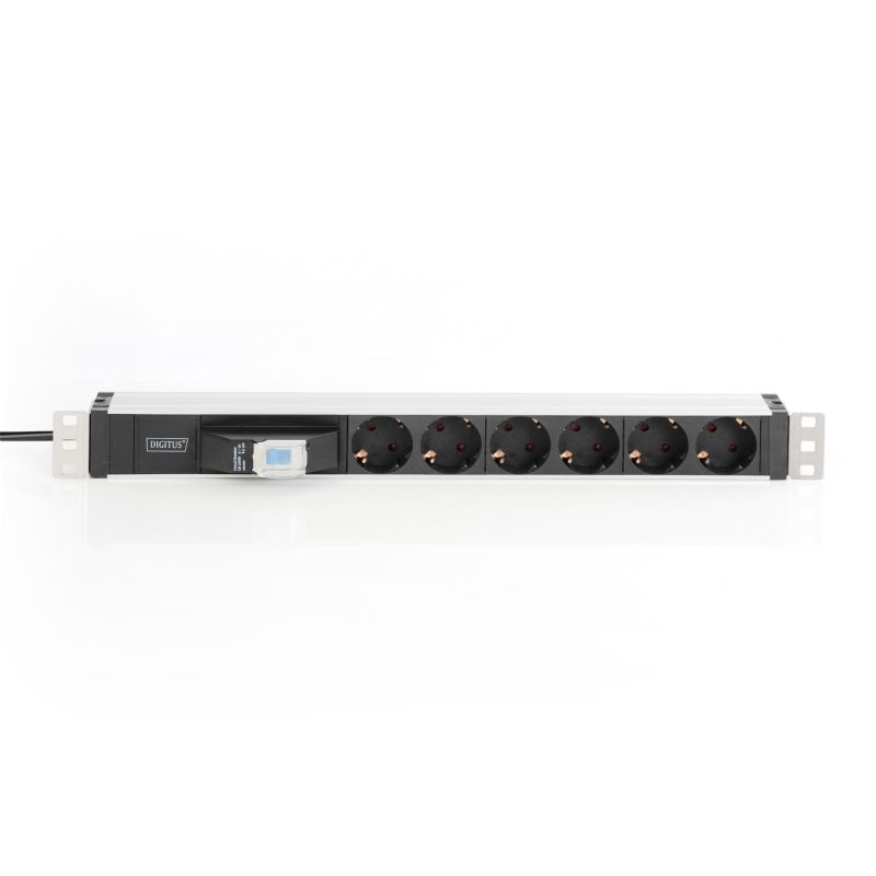 3. Digitus Listwa zasilająca PDU 19" Rack, 6x schuko, 2.0m, 1x wtyk unischuko, 16A, wyłącznik nadprądowy, profil aluminiowy