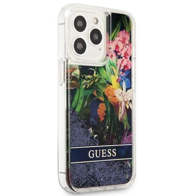 4. Etui Guess Flower Liquid Glitter na iPhone 13 Pro Max - niebieskie