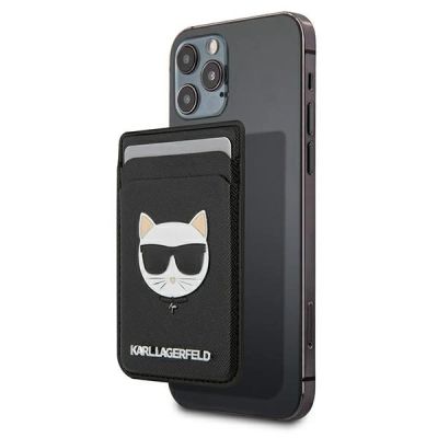 Portfel magentyczny Karl Lagerfeld Wallet CardSlot Saffiano Choupette Head MagSafe na telefon - czarny