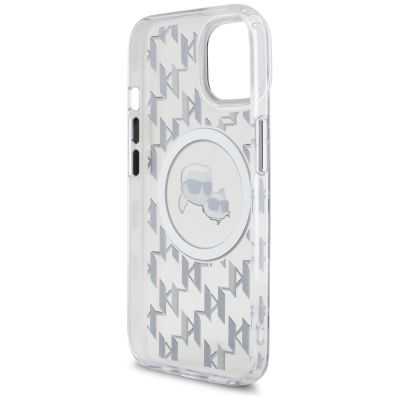 7. Etui Karl Lagerfeld IML Monogram Karl & Choupette Head MagSafe na iPhone 15 - przezroczyste