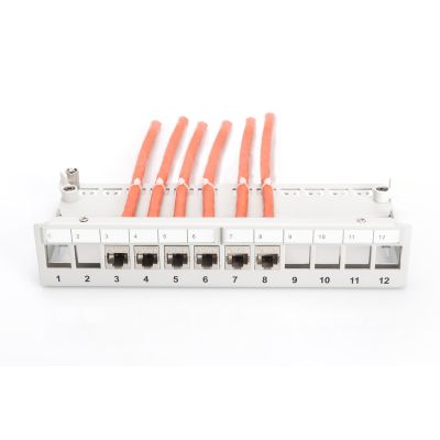 6. Panel krosowy modularny desktop 12x keystone, ekranowany, szary, prowadnica kabli, pola opisowe