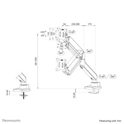 16. Neomounts DS70-450BL1 uchwyt / stojak do monitorów 106,7 cm (42") Biurko Czarny