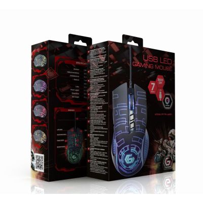 7. GEMBIRD GAMINGOWA MYSZ Z PODŚWIETLENIEM RGB USB, CZARNA