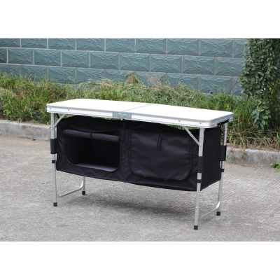 18. STOLIK TURYSTYCZNY SKŁADANY KEMPINGOWY 120x47x70/62/54CM Z SZAFĄ 33X30X36CM