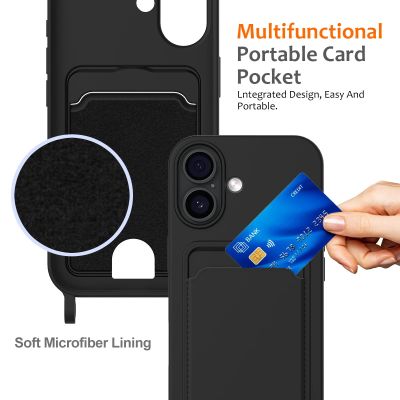 4. Etui na iPhone 17 z TPU z uchwytem na kartę i smyczą crossbody - czarne