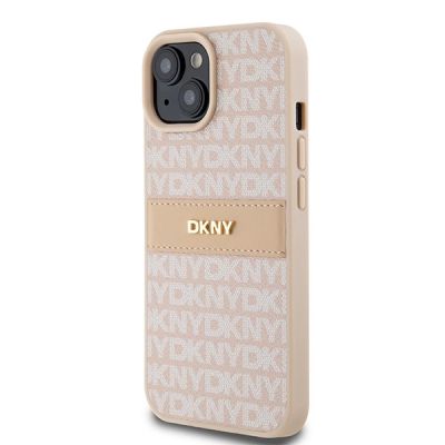2. Etui DKNY Leather Mono Stripe & Metal Logo na iPhone 15 / 14 / 13 - różowe