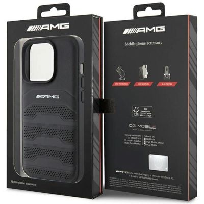 8. Etui Mercedes AMG Leather Debossed Lines  naiPhone 15 Pro Max - czarne