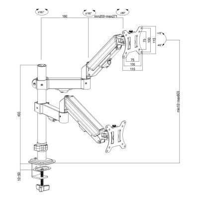 10. MACLEAN UCHWYT NA 2 MONITORY,SPRĘŻYNA GAZOWA, 17"-32", 2-10KG, CZARNY MC-136