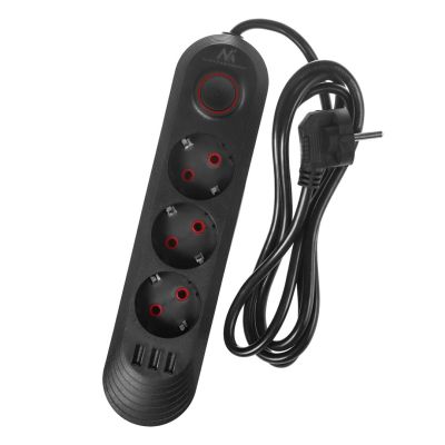 4. MACLEAN LISTWA ZASILAJĄCA, PRZEDŁUŻACZ 3 GNIAZDA + 3XUSB, 110-240V AC 50/60HZ, 2.1A MAX 2500W, 1,5M, CZARNA MCE394 B