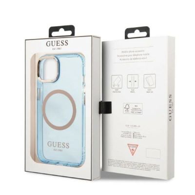 8. Etui Guess Gold Outline Translucent MagSafe na iPhone 13 - niebieskie