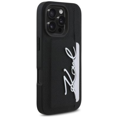 4. Etui Karl Lagerfeld HC Grained PU Cardslot Metal Signature na iPhone 16 Pro - czarne