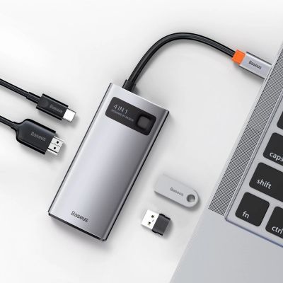 9. Baseus Metal Gleam 4w1 wielofunkcyjny HUB USB Typ C - USB Typ C Power Delivery 100 W / HDMI 4K 30 Hz / USB 3.2 Gen 1 / USB 2.0 (CAHUB-CY0G)