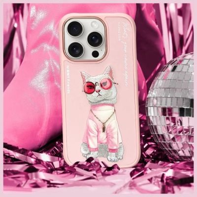 8. Etui Nimmy Glasses Cool Cat na iPhone 16 Pro Max - różowe