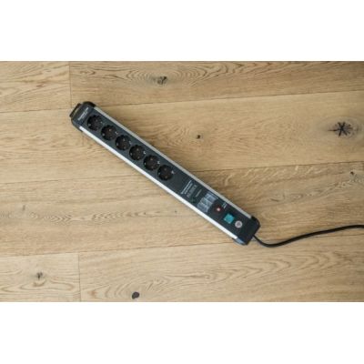 5. Brennenstuhl 1391010601 rozgałęziacz 5 m 6 x gniazdo sieciowe Wewnętrzna Czarny, Srebrny