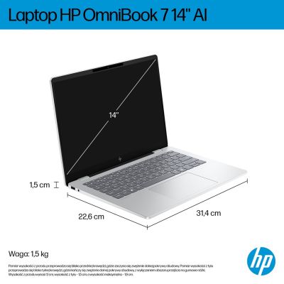 12. HP OmniBook 7 AI 14-fr0003nw Intel Core Ultra 5 225U Laptop 35,6 cm (14") 2K 16 GB LPDDR5-SDRAM 512 GB SSD Wi-Fi 6E (802.11ax) Windows 11 Pro AI PC Srebrny