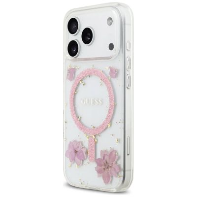 2. Etui Guess Resin Flowers Glitter MagSafe na iPhone 17 Pro - różowe