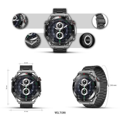 14. Smartwatch VELTORI VT100-1 + Czarny Pasek Silikonowy + Czarny Eko Skóra