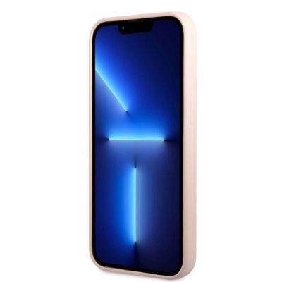 5. Etui Guess Silicone Logo Plate MagSafe na iPhone 13 mini - różowe