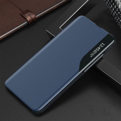 3. Etui Eco Leather View Case elegancki futerał z klapką i podstawką na iPhone 16e / 17e - niebieskie