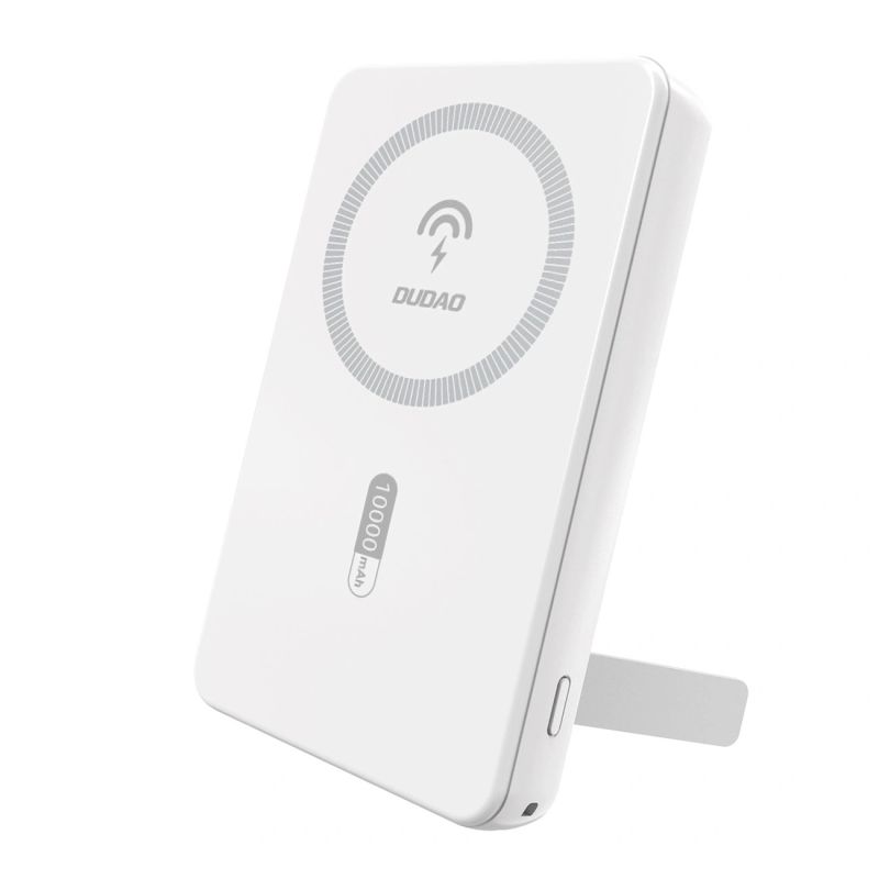 Powerbank magnetyczny Dudao K14S+ 10000mAh 22.5W USB-A + USB-C kompatybilny z MagSafe z podstawką - biały