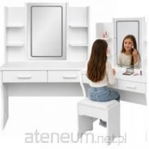 Toaletka Kosmetyczna Z Lustrem LED Półki Szuflady Biała 140x80x40 cm