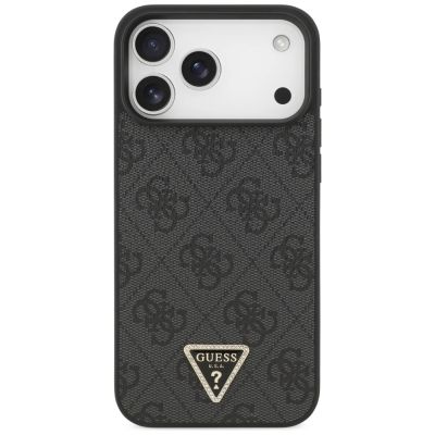 3. Etui Guess Leather 4G Triangle Strass MagSafe na iPhone 17 Pro Max - czarne