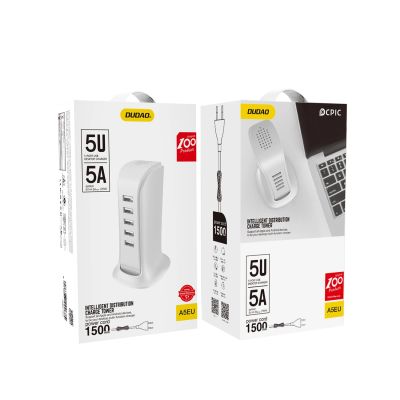 5. Dudao ładowarka sieciowa 5x USB z wbudowanym kablem sieciowym EU biały (A5EU)