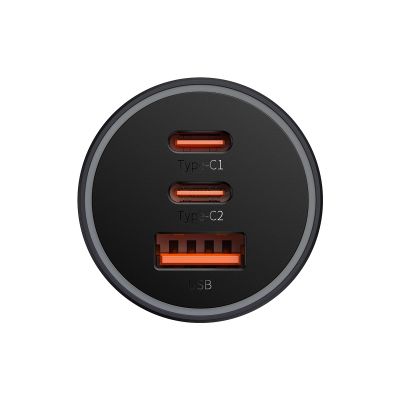 2. Baseus Golden Contactor Pro ładowarka samochodowa USB-A + 2x USB-C 65W ciemnoszary (CGJP010013)