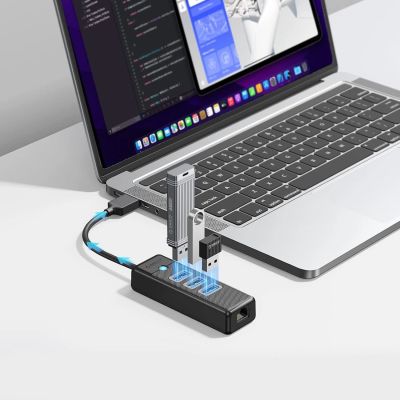 4. Hub USB Orico PW3UR25-U3 4-portowy 3x USB-A 3.0 1x RJ45 2.5G Ethernet 1,8 m - czarny