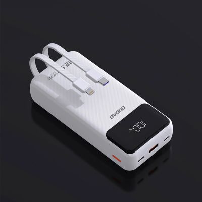 7. Powerbank Dudao K15Pro 20000mAh 22.5W PD USB-C / USB-A / wbudowane kable Lightning i USB-C - biały