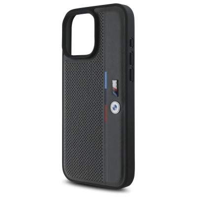 6. Etui BMW M Perforated Tricolor Detail Line na iPhone 16 Pro - ciemnoszare