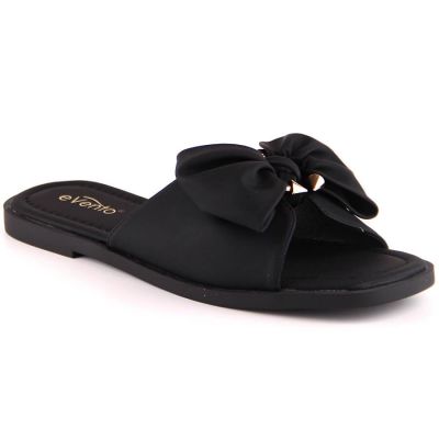 11. Klapki damskie płaskie z kokardą czarne eVento 5479