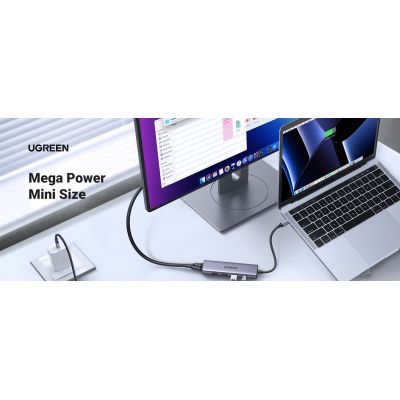2. Ugreen Wielofunkcyjny HUB 5w1 USB-C  - HDMI 1.4 / 3 x USB-A / USB-C PD 100W CM511 - szary