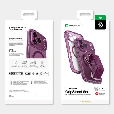 9. Etui AMAZINGTHING Titan Pro Lens Stand Set na iPhone 18 Pro z uchwytem magnetycznym i podstawką kompatybilne z MagSafe - fioletowe