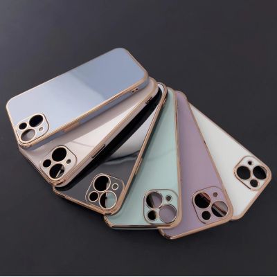 4. Lighting Color Case etui do iPhone 12 Pro Max żelowy pokrowiec ze złotą ramką miętowy