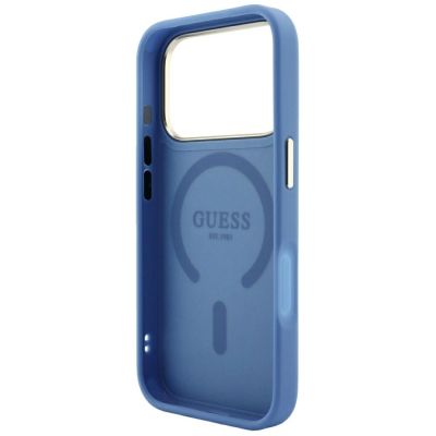 7. Etui Guess Embossed 4G Classic MagSafe na iPhone 17 Pro / 18 Pro - niebieskie