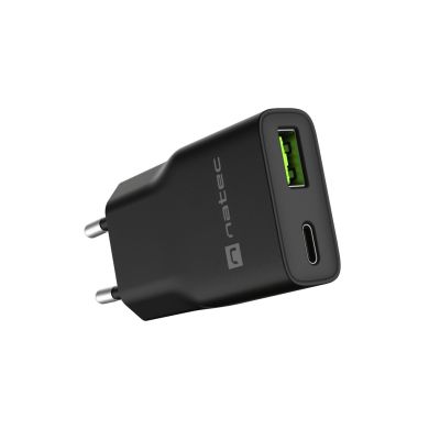 12. NATEC ŁADOWARKA SIECIOWA RIBERA GAN SLIM 1X USB-A + 1X USB-C 20W CZARNA