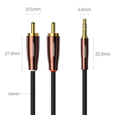 15. Ugreen kabel przewód audio 3,5 mm mini jack (męski) - 2RCA (męski) 2m miedziany (AV170)