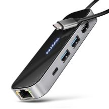 AXAGON HMC-6GLN Hub USB, 2x USB-A, 1x USB-C, 1x HDMI 2.0, 1x RJ45, 100 W PD – srebrny