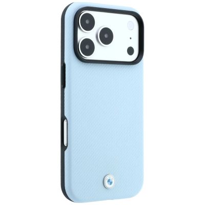 4. Etui BMW Kevlar Metal Logo MagSafe na iPhone 18 Pro Max / 17 Pro Max - niebieskie