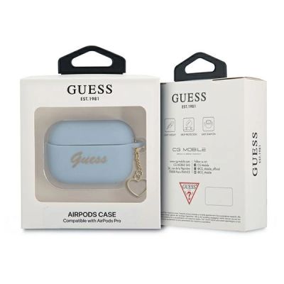 3. Etui Guess Silicone Charm Heart Collection na AirPods Pro - niebieskie