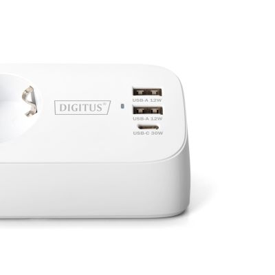 10. Digitus 3-drożna biurowa listwa zasilająca z 2 złączami USB-A i 1 złączem USB-C, biała