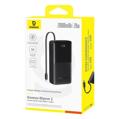 6. Powerbank Baseus Bipow 2 20000mah 20W z cyfrowym wyświetlaczem z wbudowanym kablem USB-C - czarny