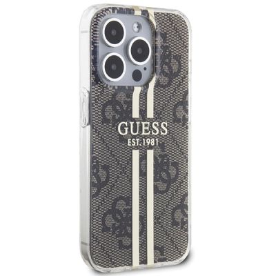 4. Etui Guess IML 4G Gold Stripe na iPhone 15 Pro - brązowe