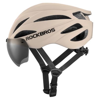 3. Kask rowerowy Rockbros z szybką, odpinane okulary z ochroną UV, unisex - brązowy