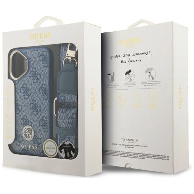 9. Etui Guess 4G Strass Logo & Big Strap Metal Buttons MagSafe na iPhone 17 - niebieskie