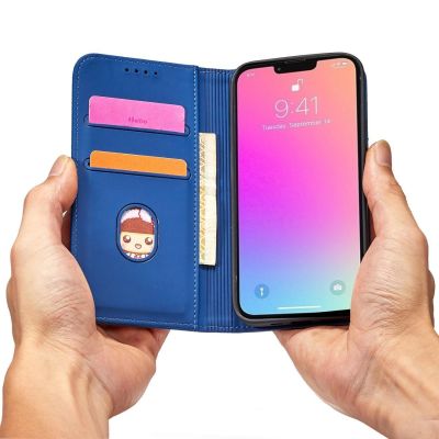 10. Magnet Card Case etui iPhone 14 Pro pokrowiec z klapką portfel podstawka niebieskie
