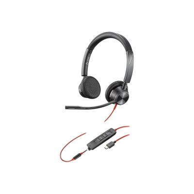 11. HP Poly Zestaw słuchawkowy stereo Poly Blackwire 3325 USB-C z certyfikatem Microsoft Teams + wtyczka 3,5 mm + przejściówka USB-C/A